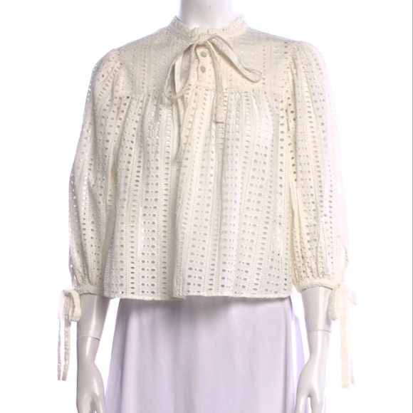Warm Tops - Warm White Eyelet Blouse